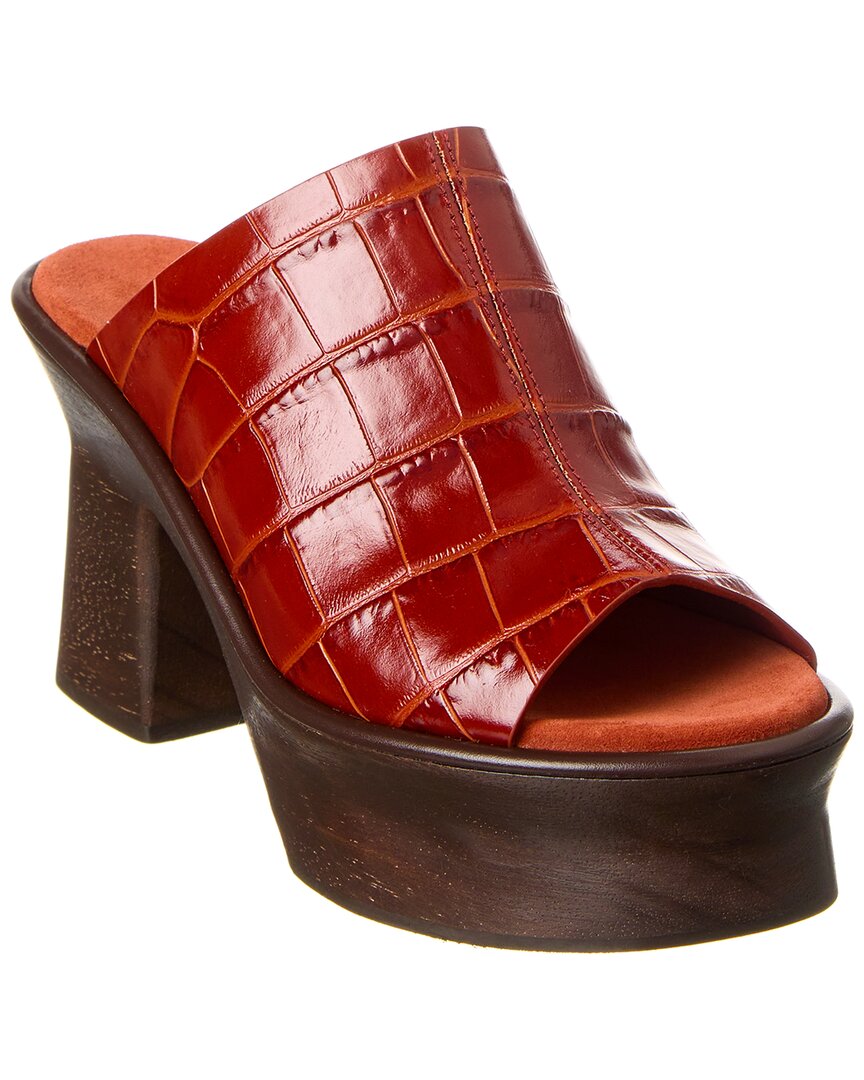 Shop Ferragamo Samanta Croc-embossed Leather Platform Sandal In Red