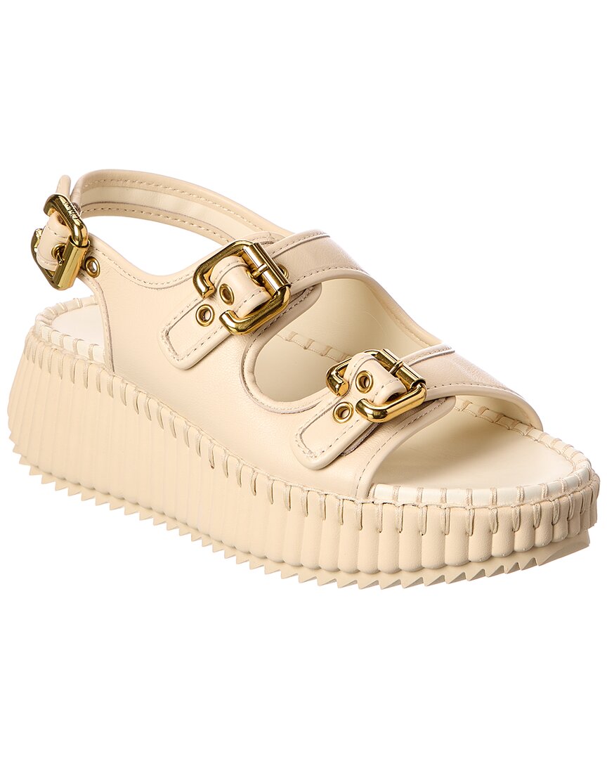 Chloé Nama Leather Wedge Sandal In Neutral