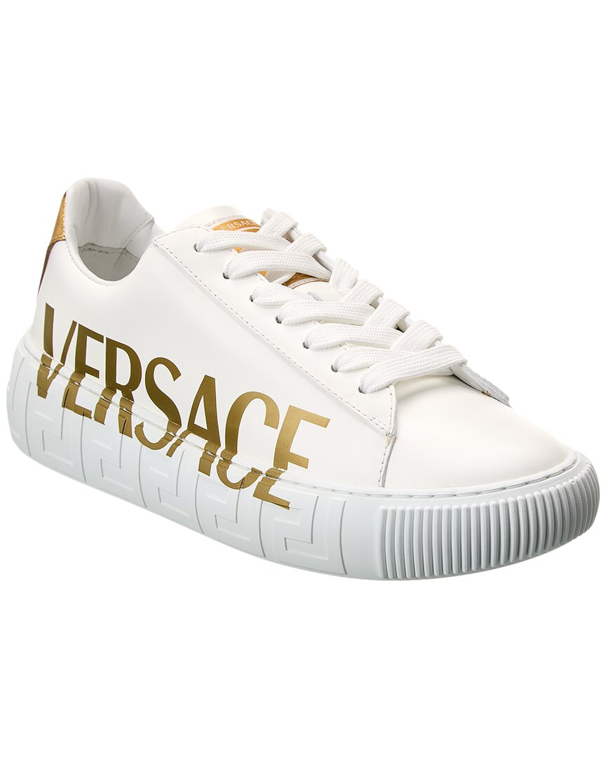 Shop Versace Greca Leather Sneaker In White