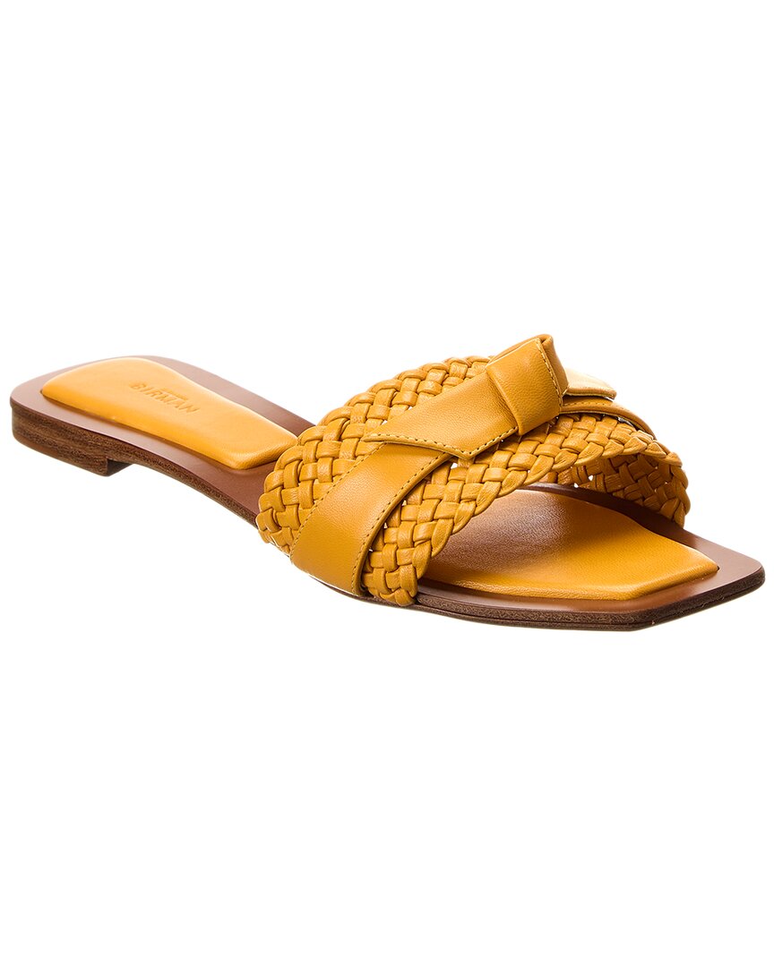 Alexandre Birman Clarita Bow-embellished Metallic Braided Leather Slides In Yellow