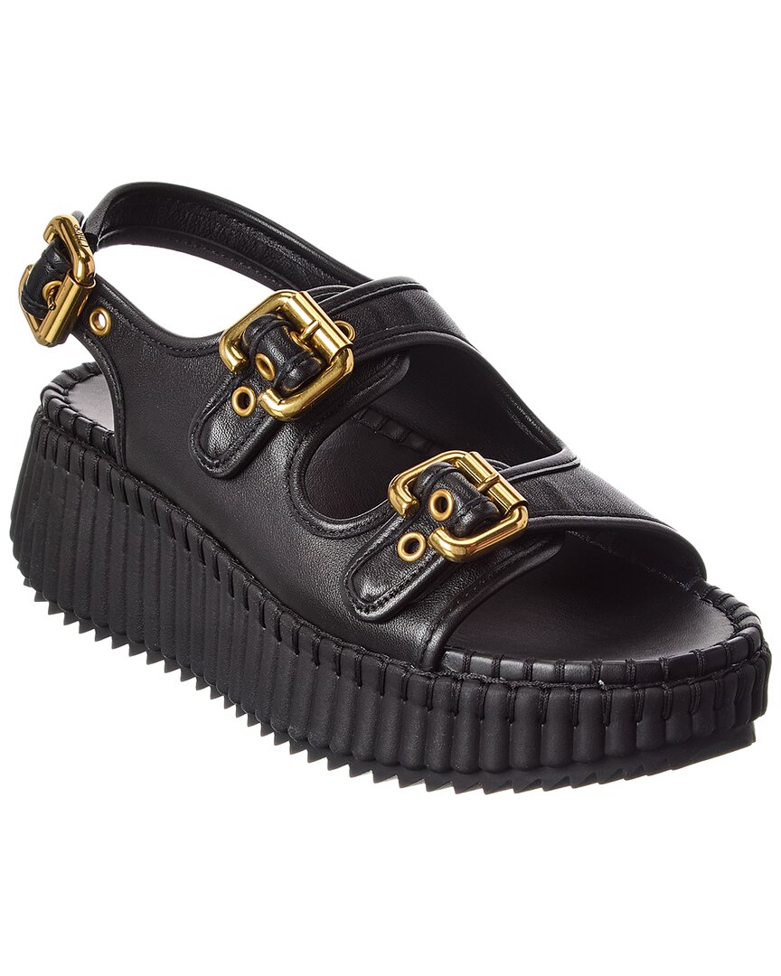 Chloé Nama Leather Wedge Sandal In Black