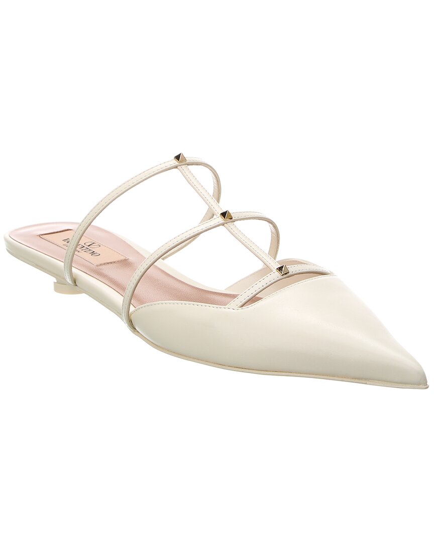Valentino Wispy Rockstud Leather Flat Mules In White