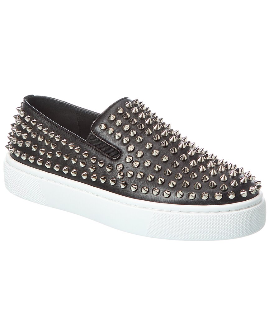 Christian Louboutin Spikeboat Nappa Leather Slip-on Sneakers In Black