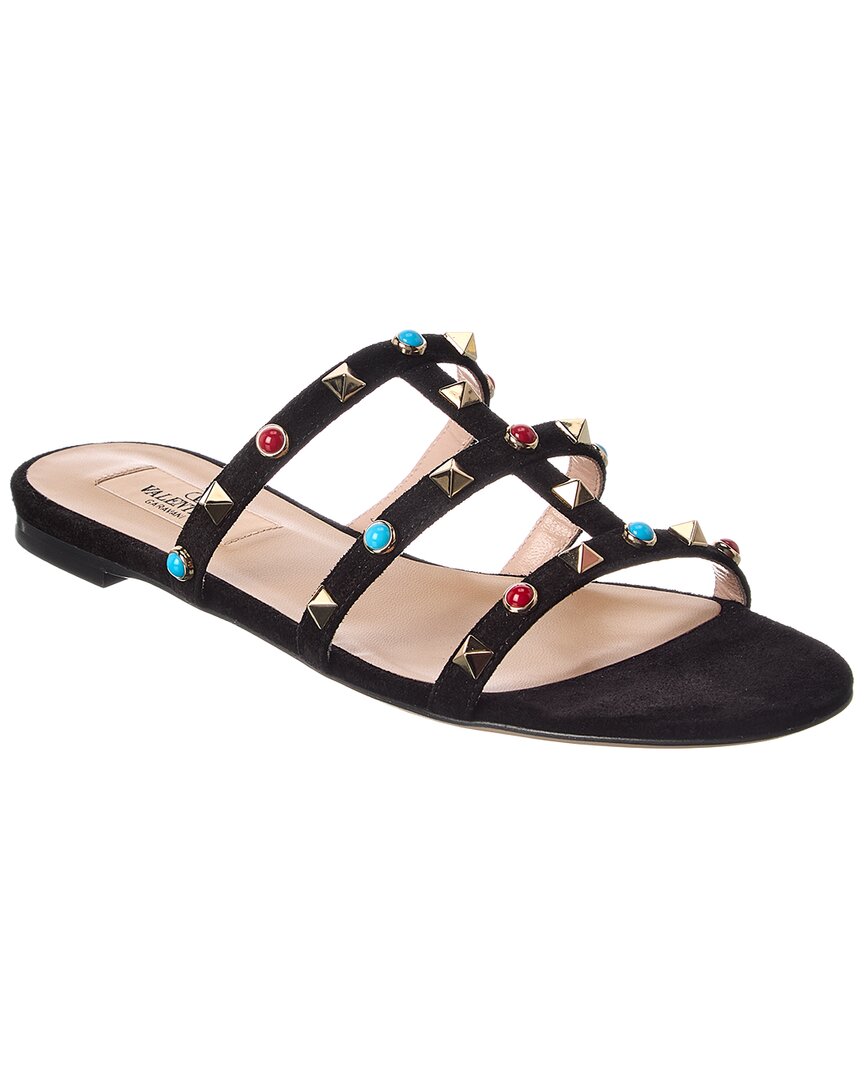 Valentino Garavani Valentino Rockstud Caged Suede Sandal In Black