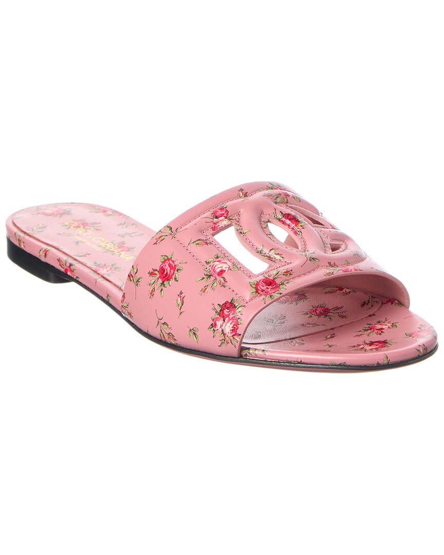 Dolce & Gabbana Dg Interlock Floral-printed Leather Slide Sandals In Multi