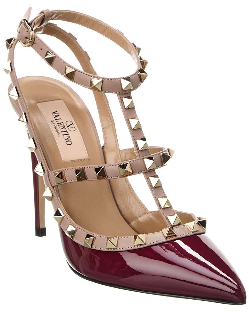 Shop Valentino Rockstud Caged 100 Patent Pump In Red