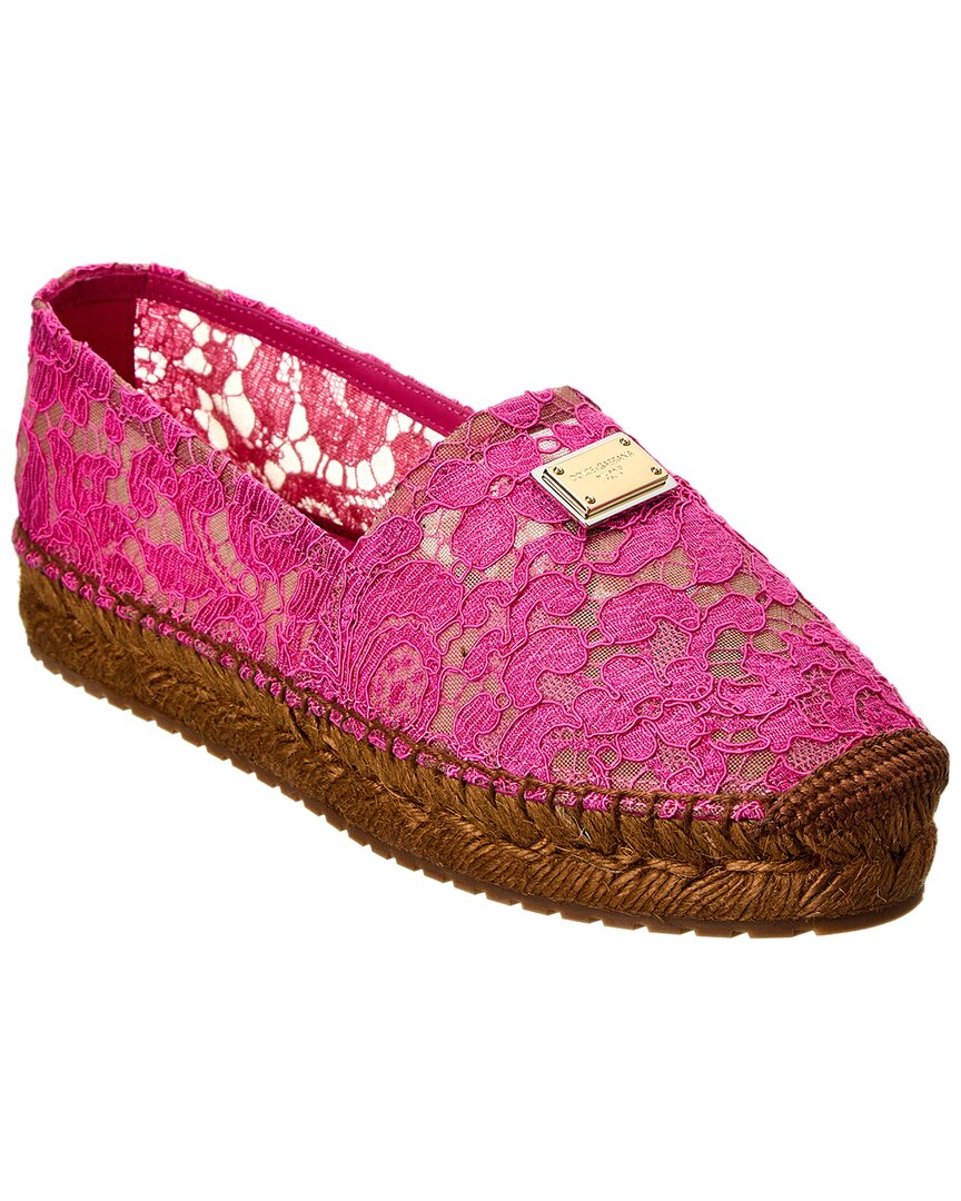 Dolce & Gabbana Lace-panel Logo-plaque Espadrilles In Pink