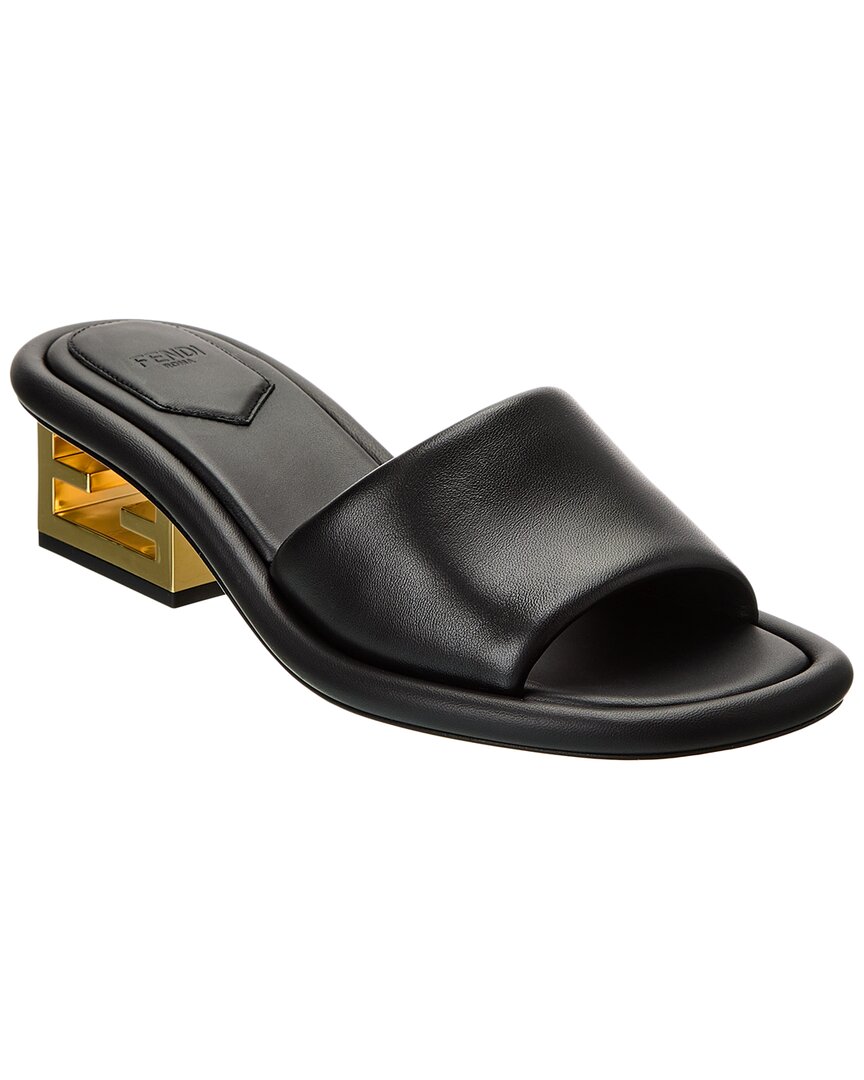 Fendi Baguette 60mm Leather Slide Sandals In Black