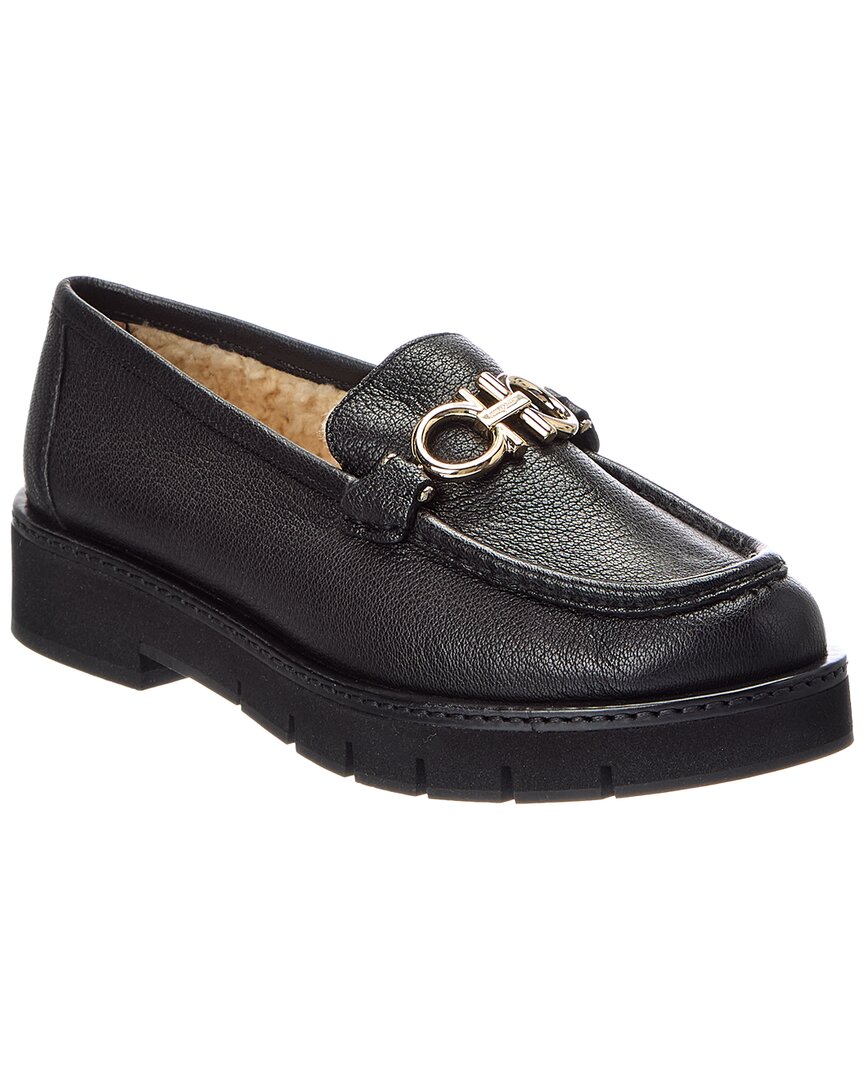 Ferragamo Rolo Lug Leather Loafer In Black