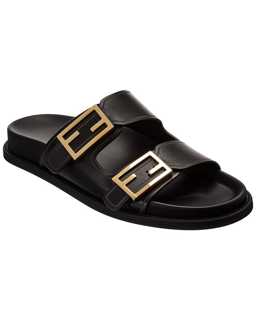 Shop Fendi Feel Leather Sandal In Black