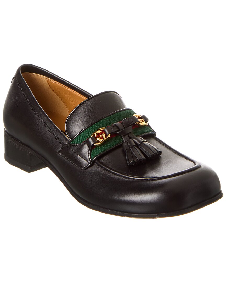 Shop Gucci Web Interlocking G Leather Loafer In Black