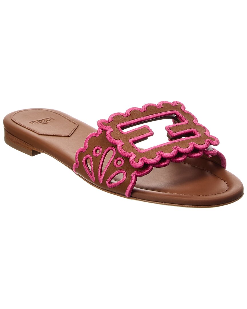 Fendi Baguette Leather Flat Sandal In Pink