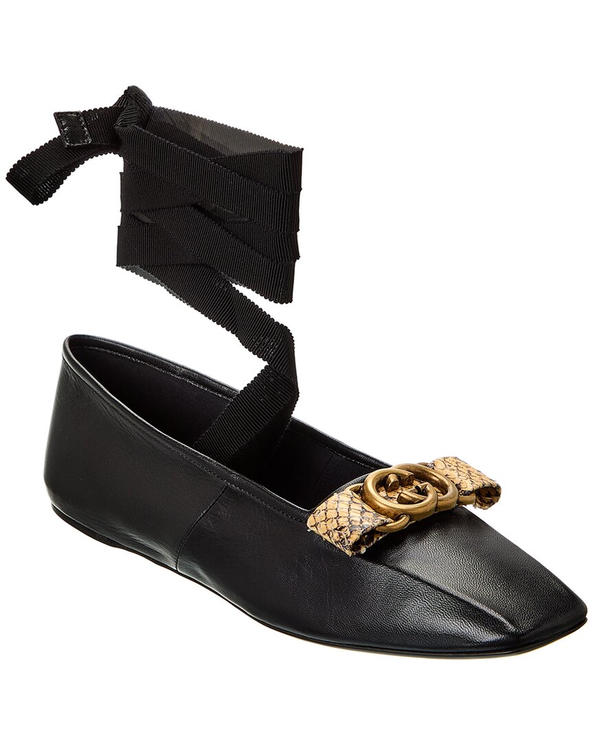 Shop Gucci Double G Leather Ballet Flat In Black