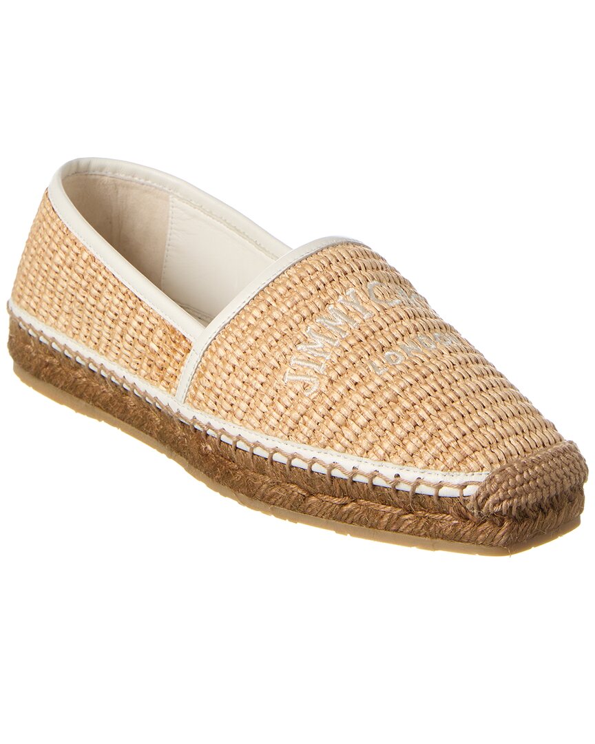 Jimmy Choo Brie Raffia Embroidered Logo Espadrilles In Brown