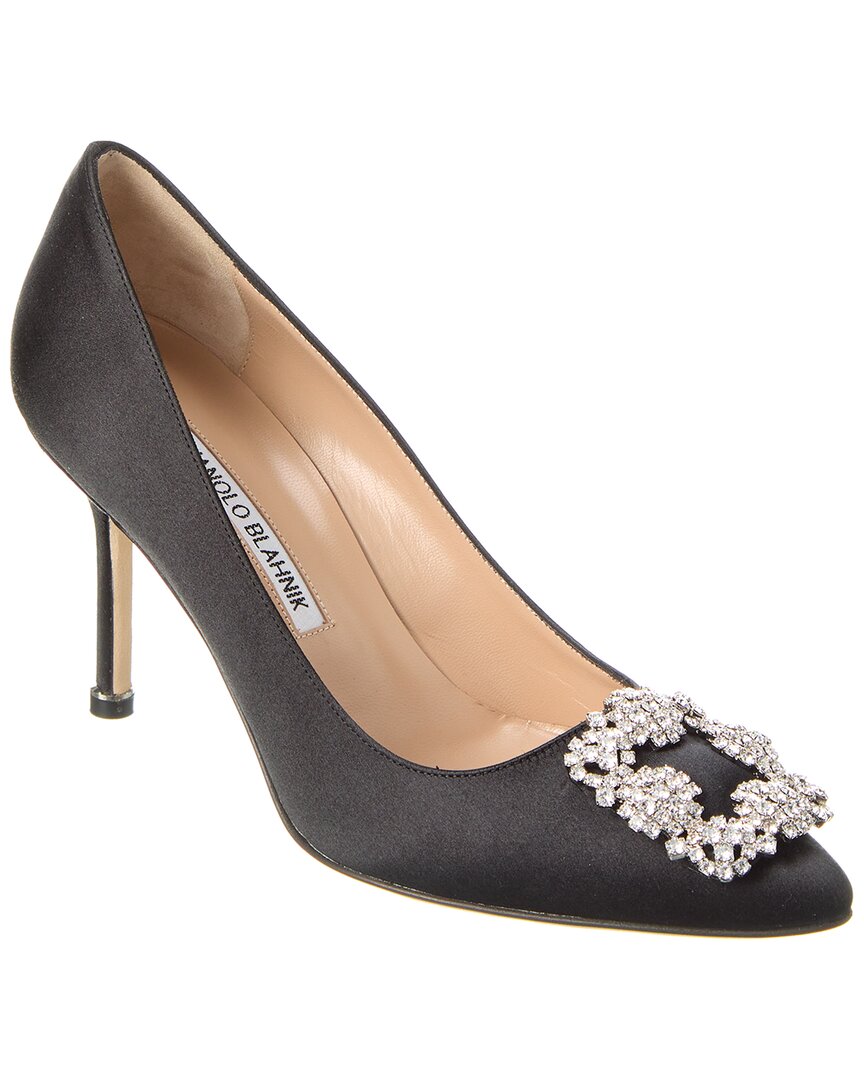 Manolo Blahnik Hangisi 90 Black Satin Pumps In Black