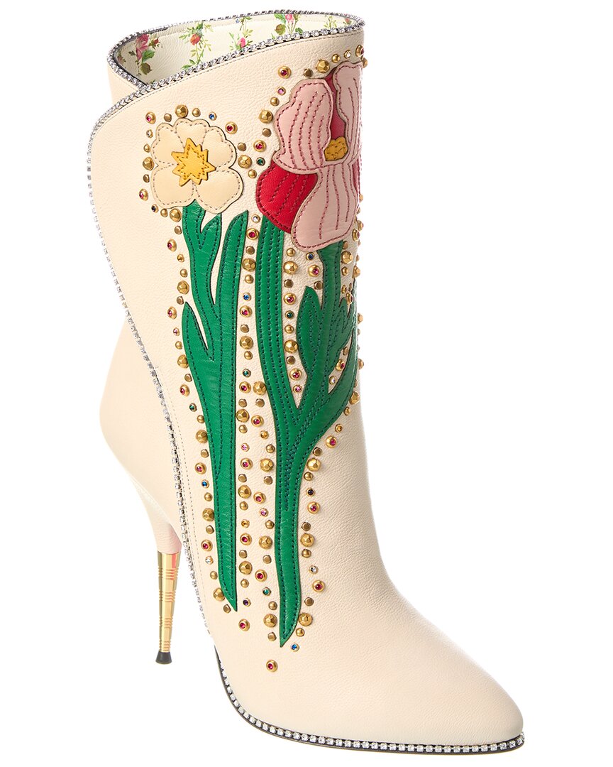 gucci flowers intarsia leather boot