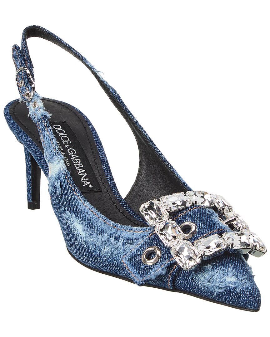 Shop Dolce & Gabbana Dg Logo Denim Slingback Pump In Blue