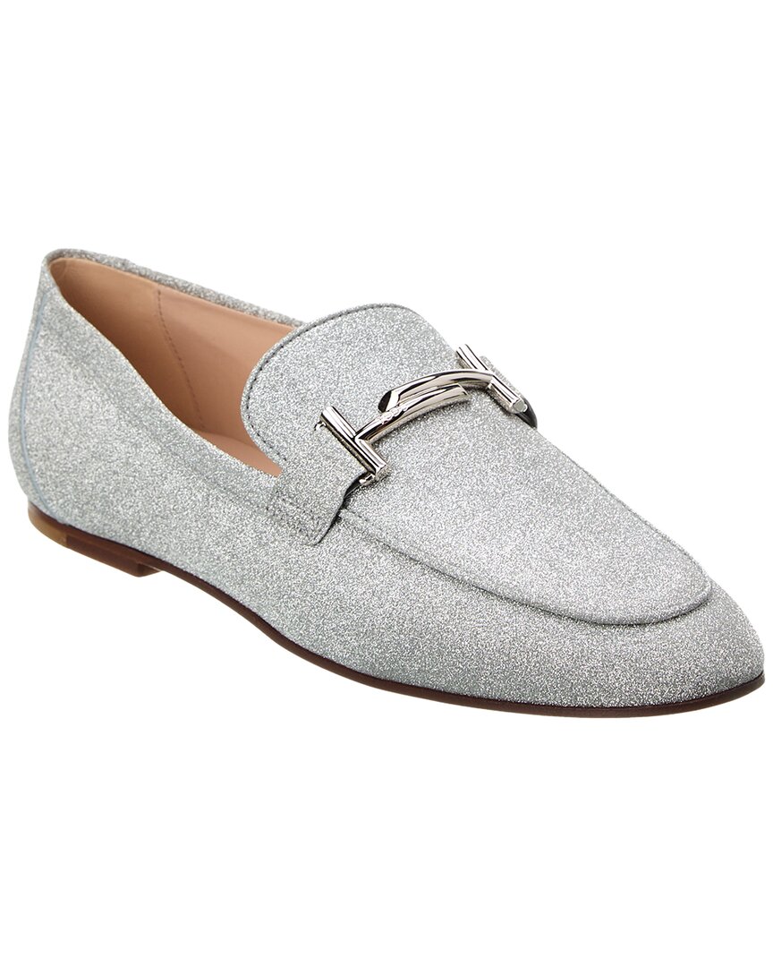 Tod's Double T Glitter Loafer In Silver