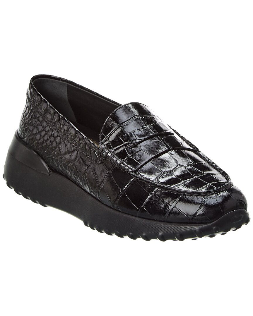 Tod's Logo Croc-embossed Leather Loafer In Black