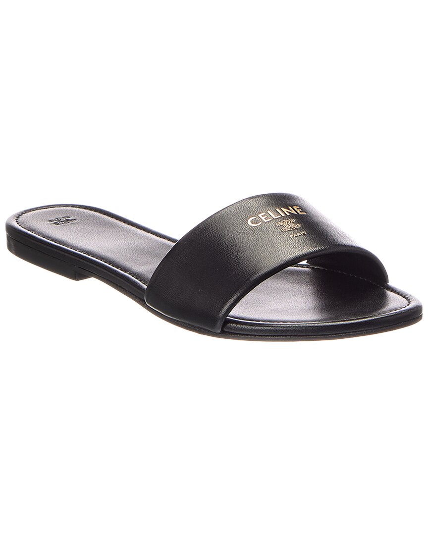 Celine Logo Leather Flat Sandal In Black