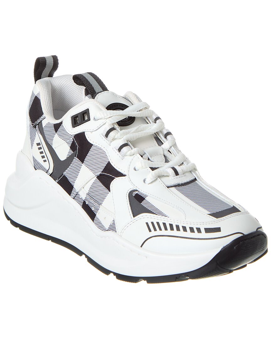 Burberry Check-pattern Leather Sneakers In White
