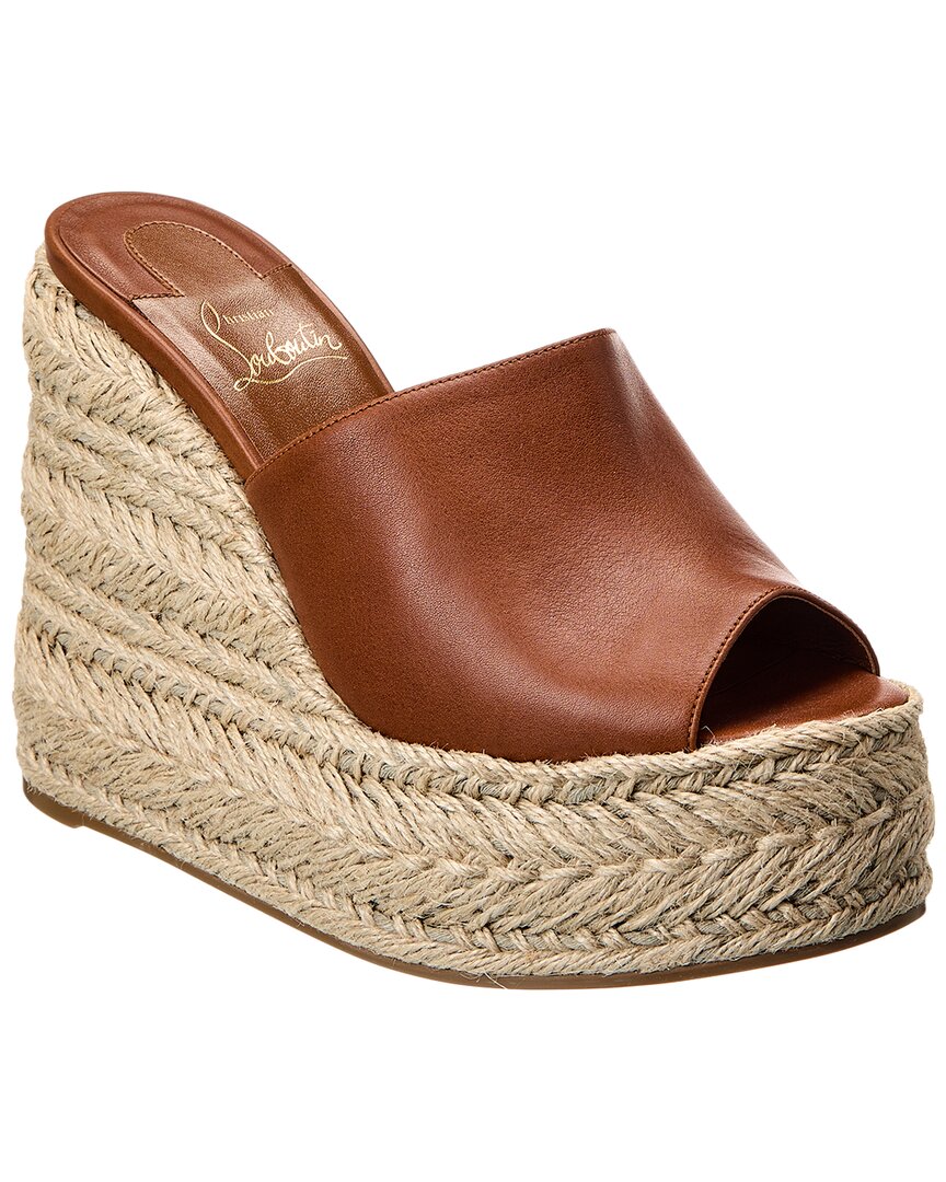 Shop Christian Louboutin Ariella Zeppa 130 Leather Wedge Sandal In Brown