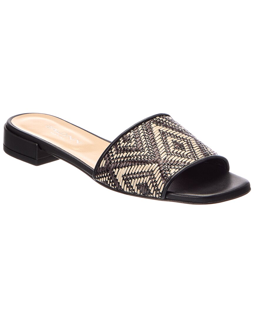 Baldini Raffia & Leather Sandal In Black