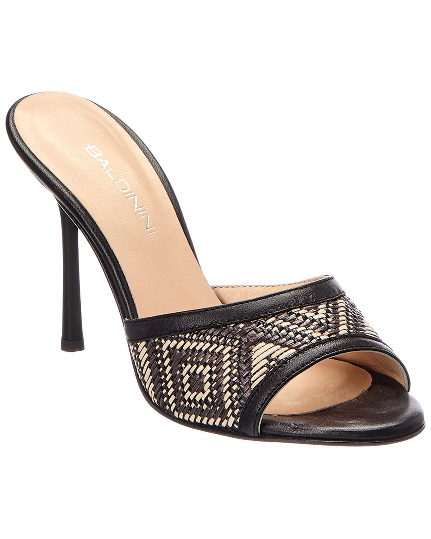 Baldini Raffia & Leather Sandal In Black