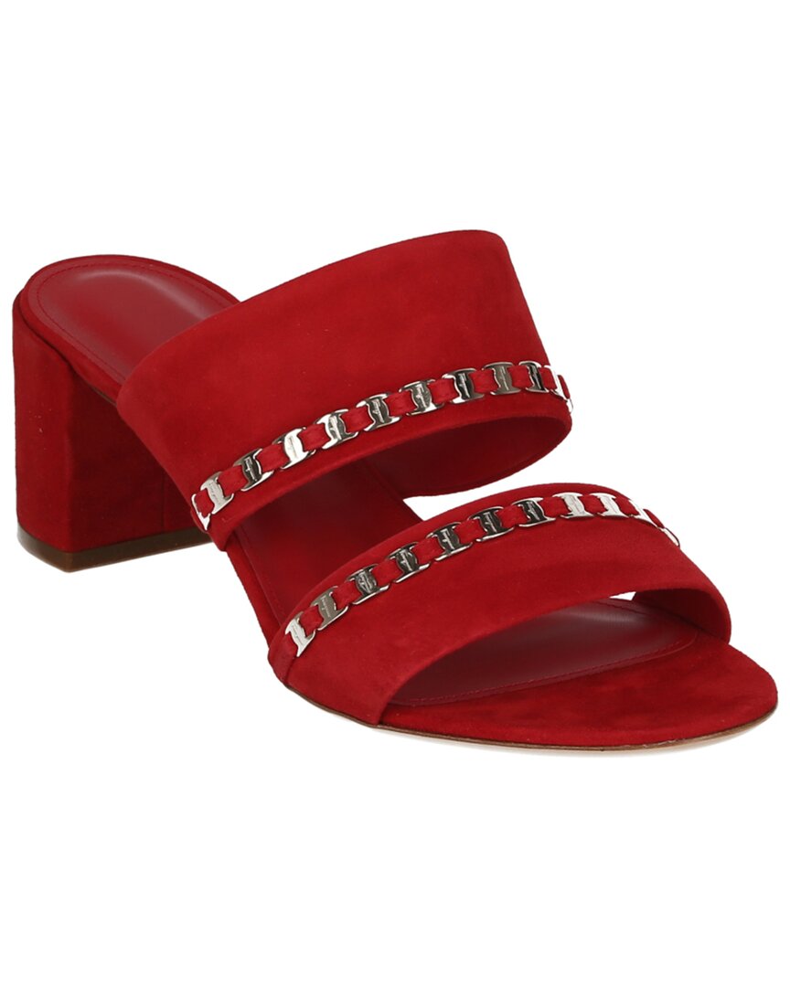 Shop Ferragamo Trabia Vara Chain Block Leather Sandal In Red