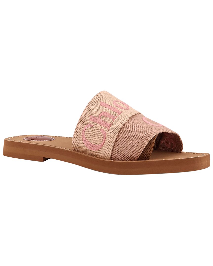 Chloé Chloe Woody Logo Linen Slide In Pink