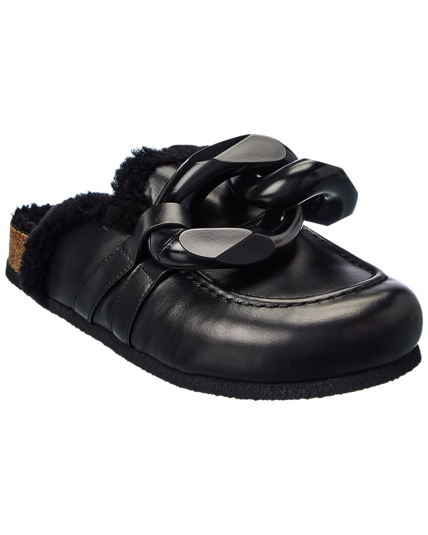 Shop Jw Anderson Chain Shearling & Leather Mule In Black