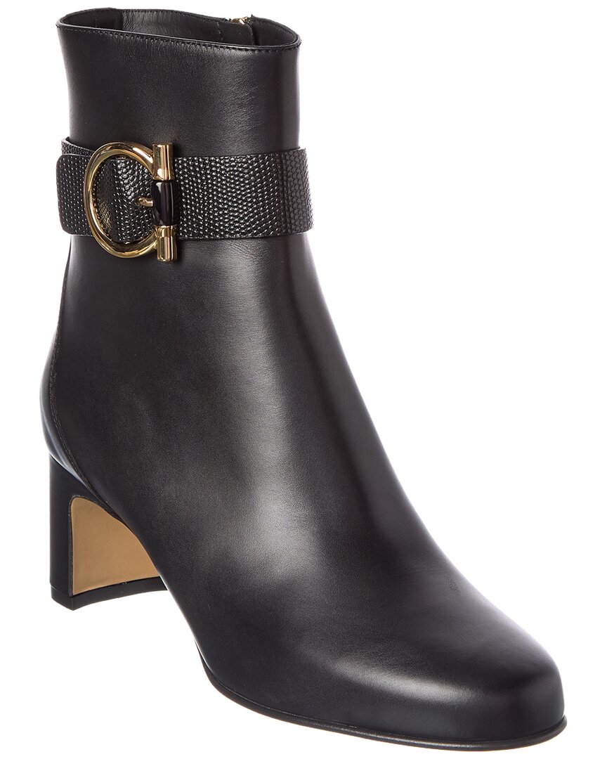 Ferragamo Gancini Leather Boot In Black