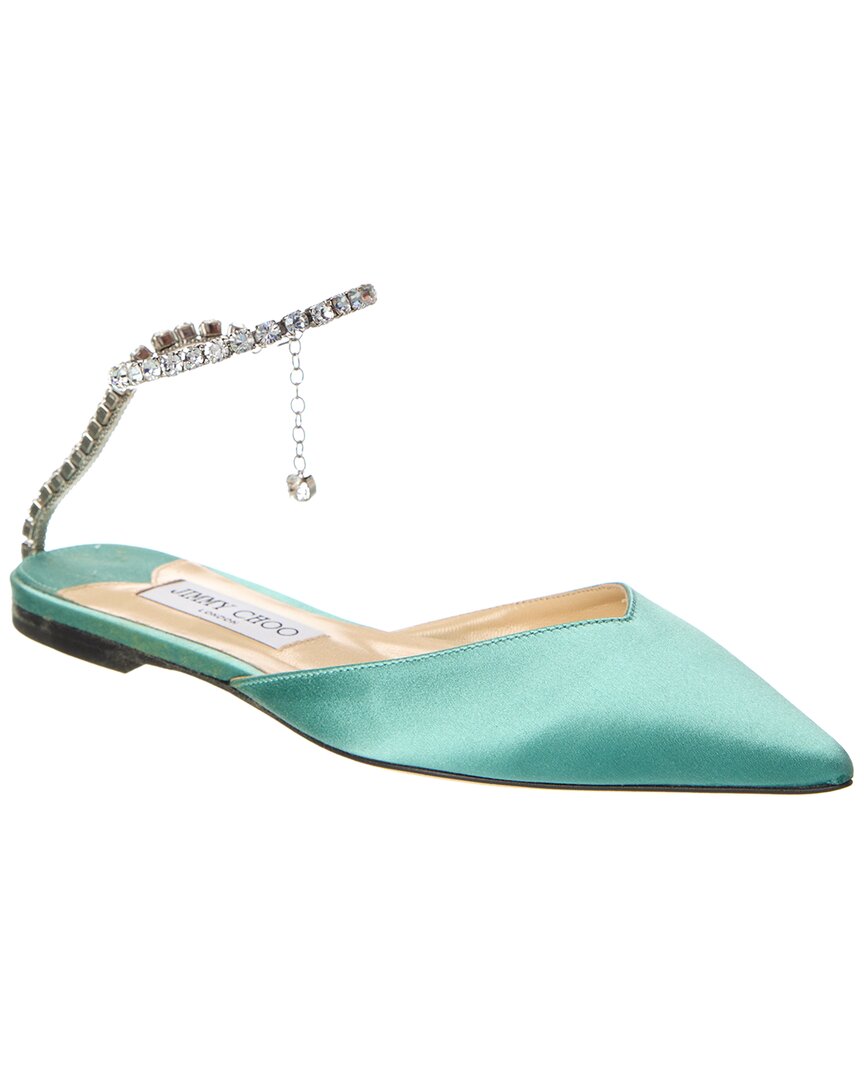 Jimmy Choo Crystal-embellished Ballerina Shoes In Turquoise Satin In Green