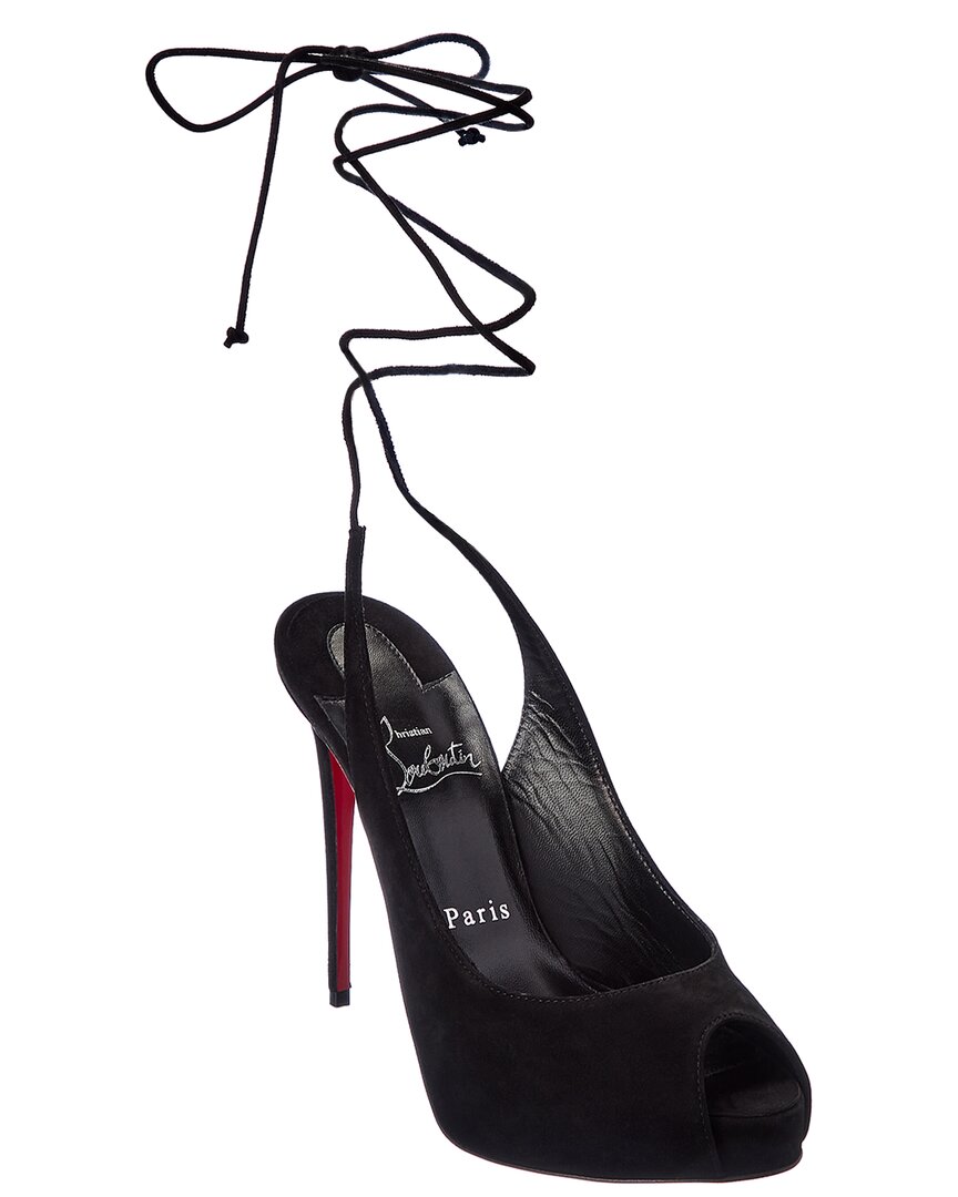 Christian Louboutin Lace-up Nvp 120 Suede Platform Sandal In Black