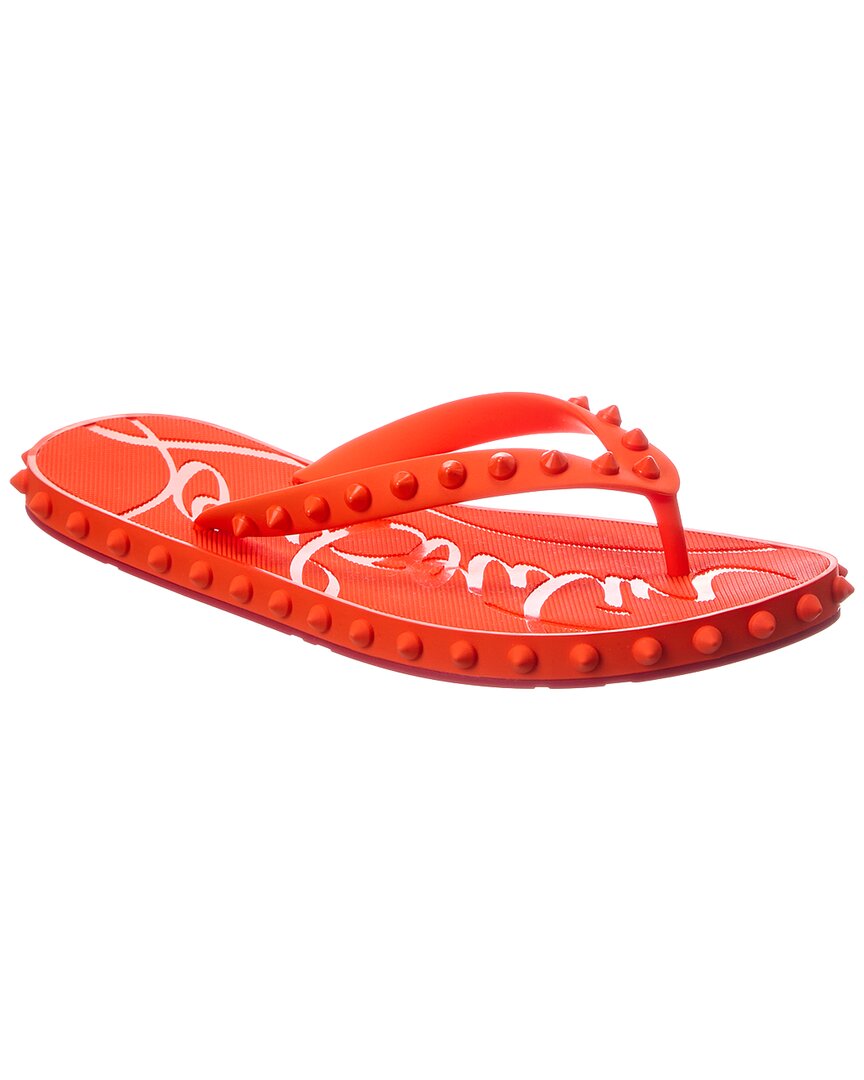 Christian Louboutin Super Loubi Rubber Flip Flop In Orange