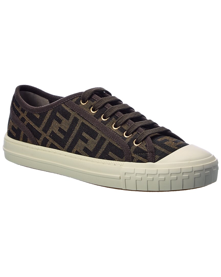 Fendi Low-top Sneakers With Monogram Pattern And Gold-tone Accents In Brown