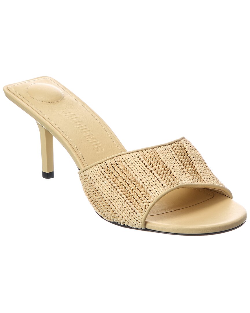 Jacquemus Cubisto Raffia & Leather Mule In Brown