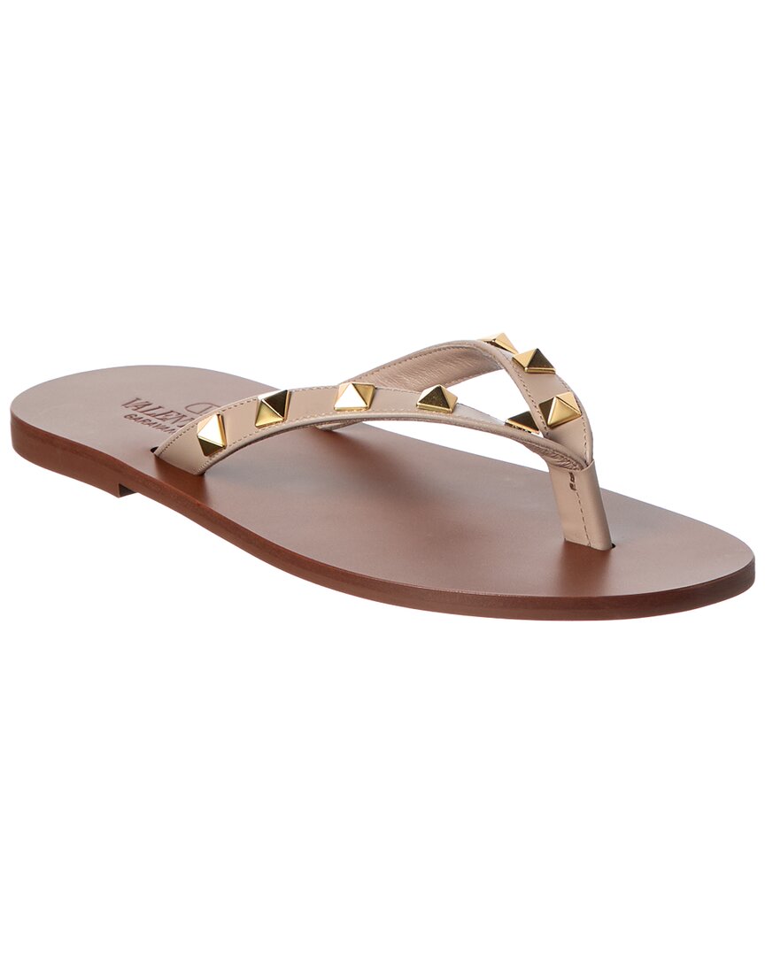 Valentino Gold/Beige Rockstud Leather Sandal