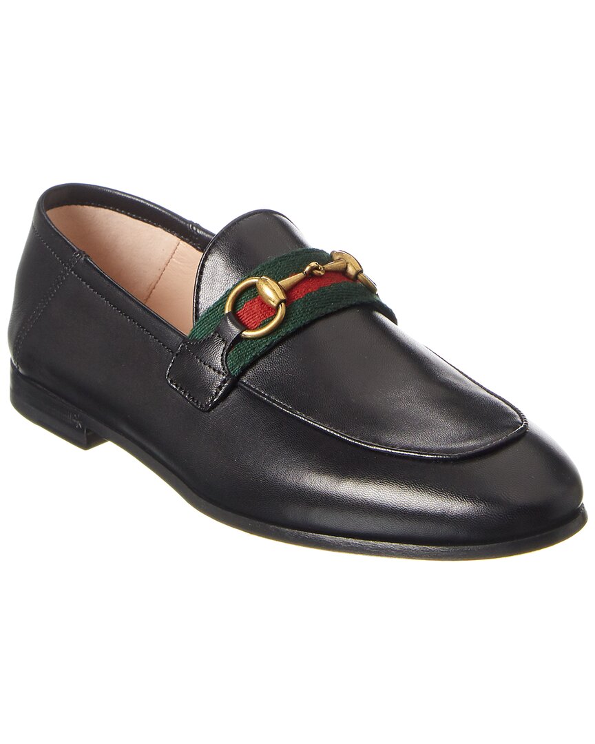 Shop Gucci Web Horsebit Leather Loafer In Black