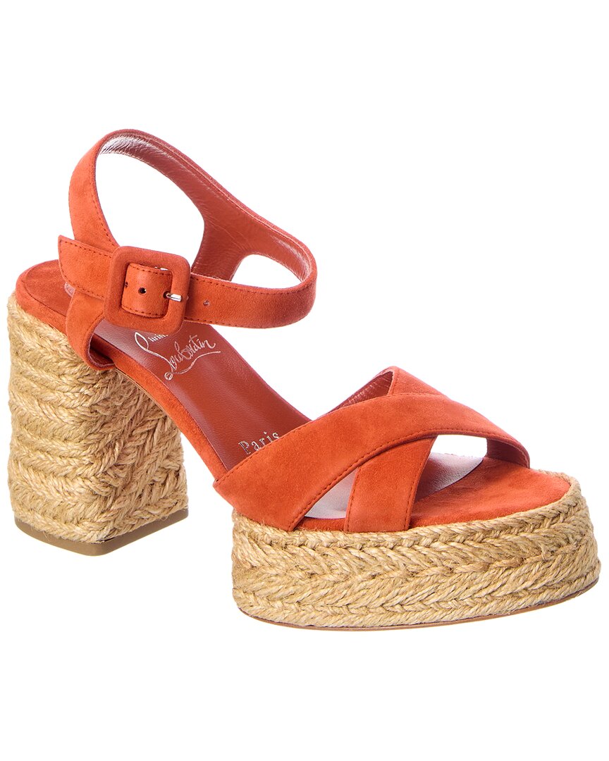 Christian Louboutin Calakala 85 Suede Platform Sandal In Orange