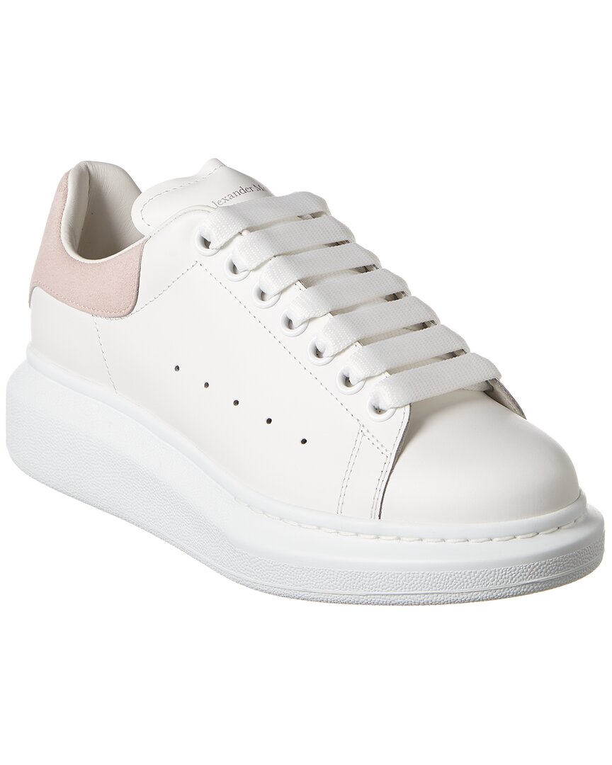 Alexander Mcqueen Women White Low Top Sneakers With Logo Lettering On Tongue And Heel In Leather Wom