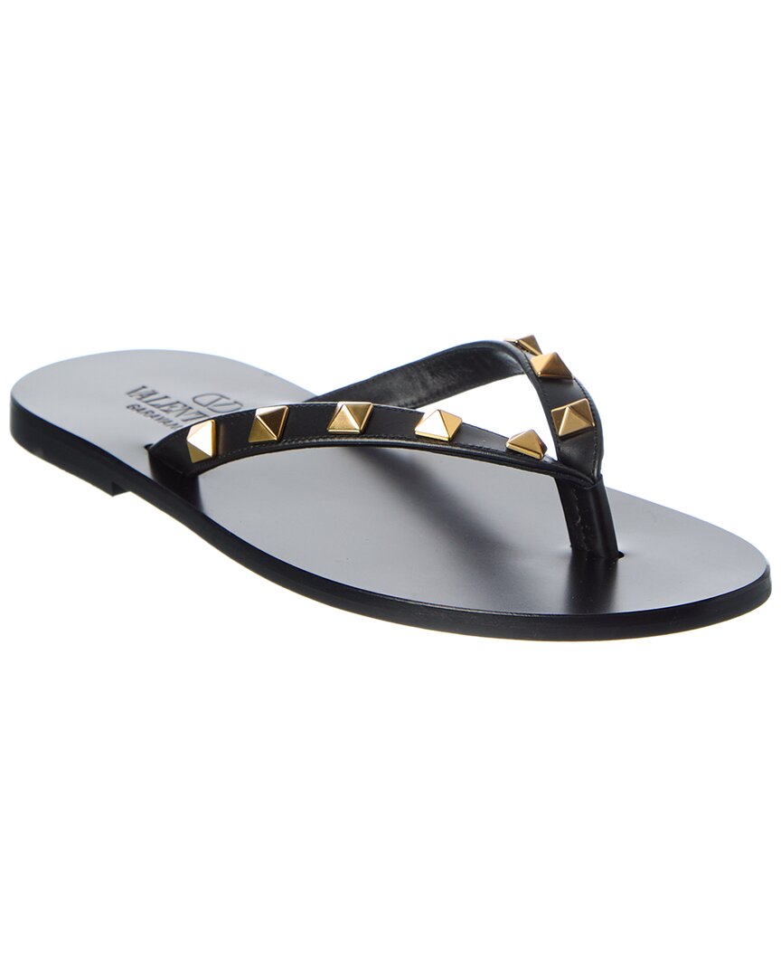Valentino Gold/Black Rockstud Leather Sandal