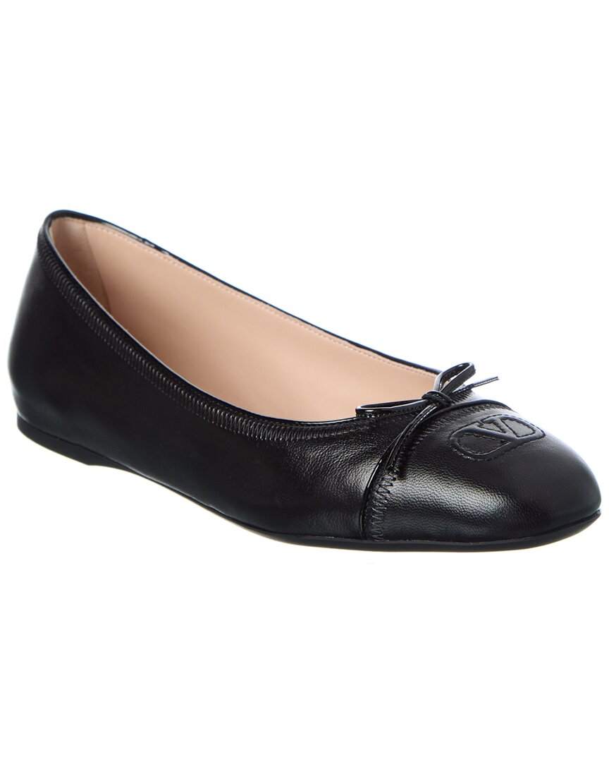 Valentino Black Vlogo Signature Leather Ballerina Flat