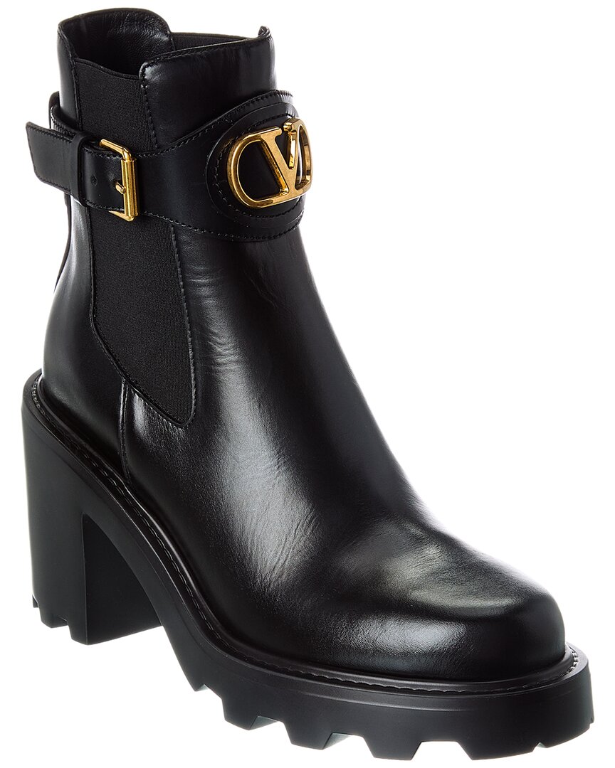 Valentino Gold/Black Vlogo Signature Leather Boot