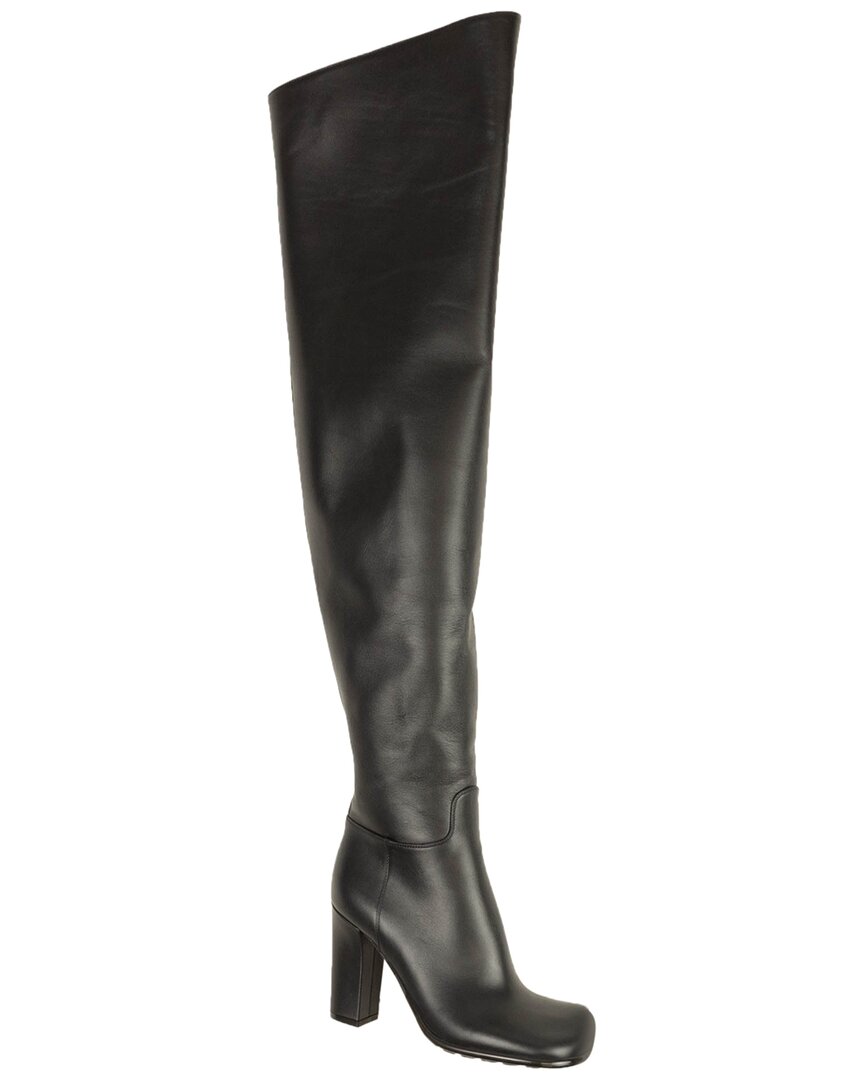 Bottega Veneta Leather Square Toe Over-the-knee Boots In Black