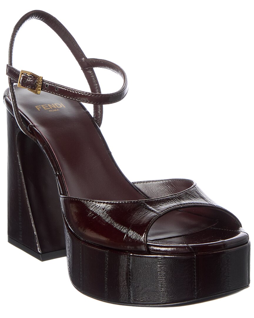 Fendi Arco Leather Platform Sandal In Brown