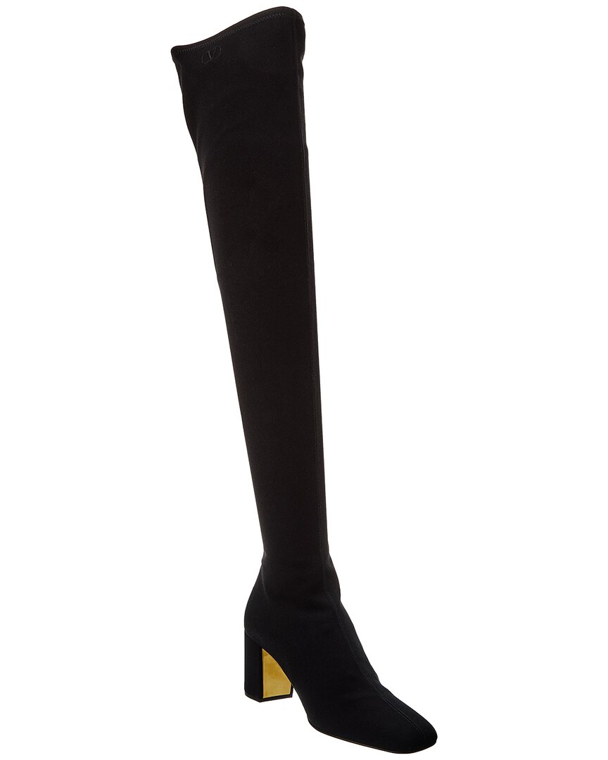 Shop Valentino Golden Walk 70 Canvas Over-the-knee Boot In Black