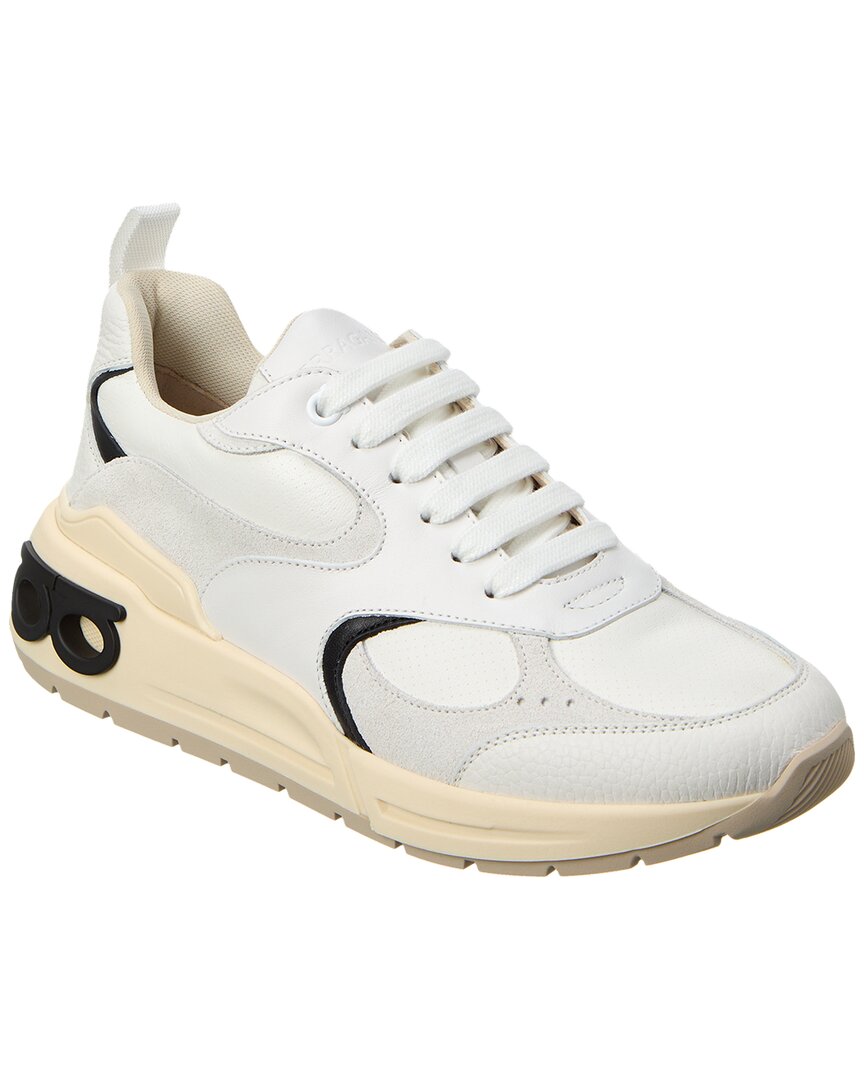 Shop Ferragamo Cosimina Leather & Suede Sneaker In White