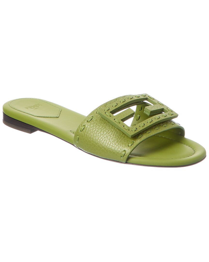Fendi Green Baguette Leather Flat Sandal