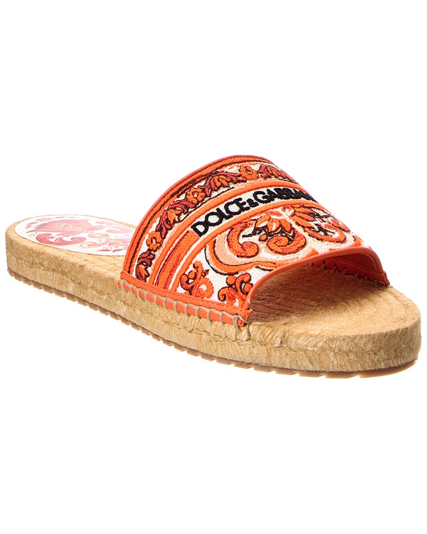 Dolce & Gabbana Maiolica Canvas & Leather Espadrille In Orange
